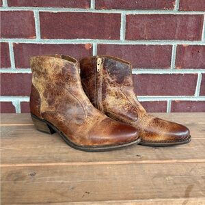 Women's Distressed Brown Leather Ankle Booties